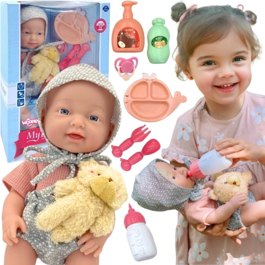 Poupée bébé WOOPIE ROYAL de 36 cm en tenue avec ourson et accessoires pour les repas