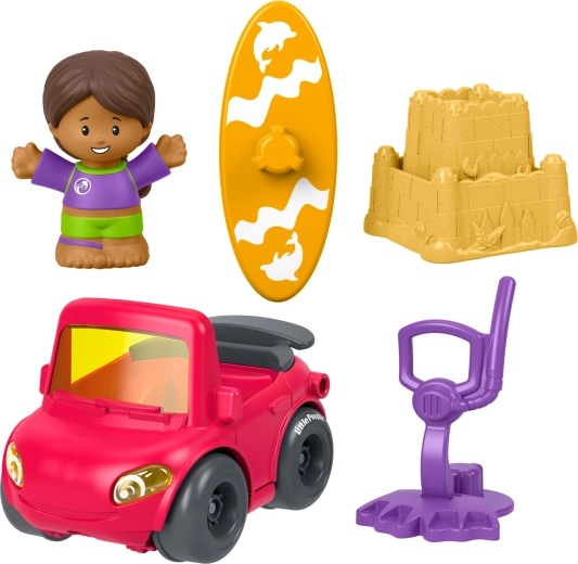 Fisher-Price Little People set avec voiture, figurine et accessoires – une journée à la plage