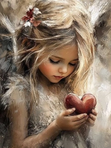 Peinture diamant – fille au cœur 30 × 40 cm