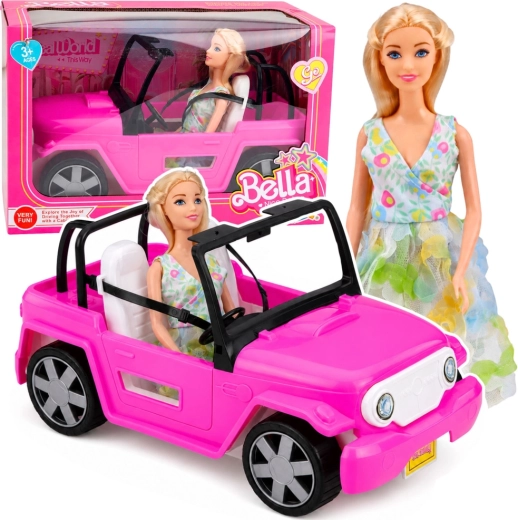 Belle poupée avec cabriolet rose (30 cm)