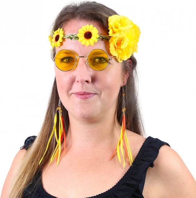 Ensemble Hippies Jaune - Bandeau, Boucles d'oreilles et Lunettes
