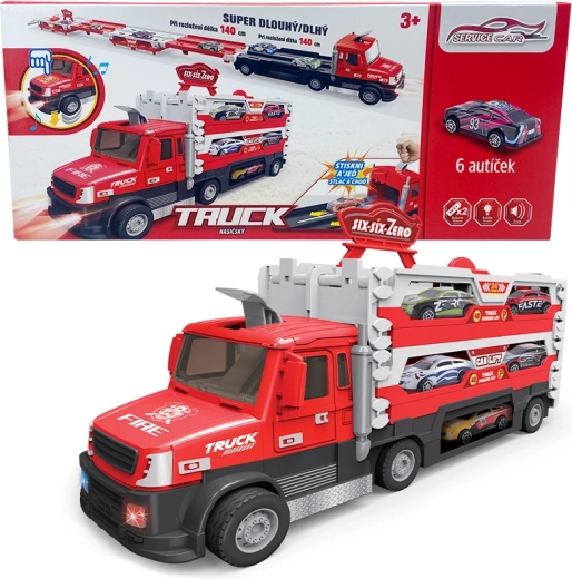 Camion de pompiers 2‑en‑1 avec lumière, son et 6 petites voitures