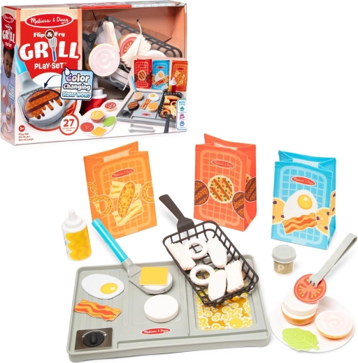 Melissa & Doug Flip & Fry, set de grill avec aliments changeant de couleur, 27 pièces
