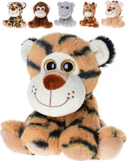 Peluche animal de safari assis 14 cm avec des yeux scintillants - 1 pièce