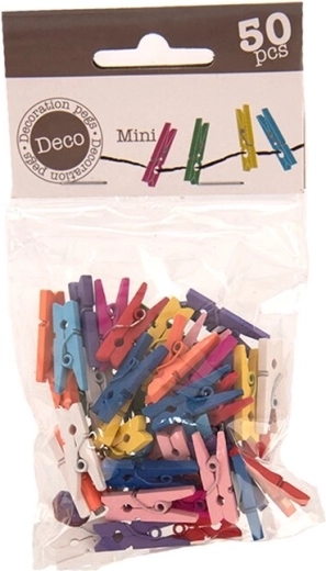 Mini pinces à linge en bois colorées 2,5 cm (50 pcs)