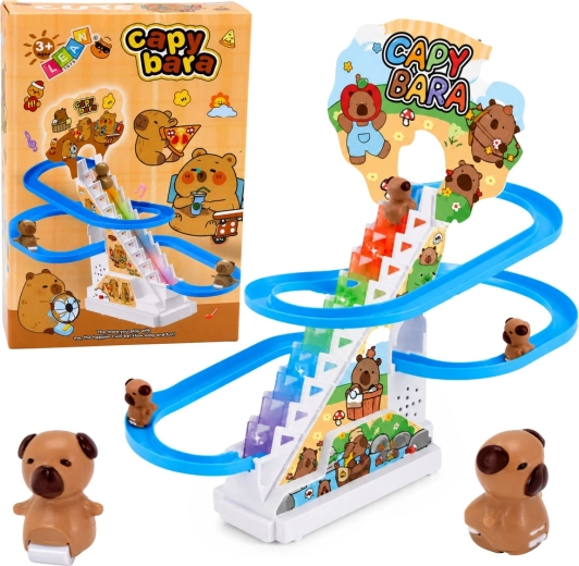 Circuit interactif avec toboggan pour capybaras avec lumières et musique