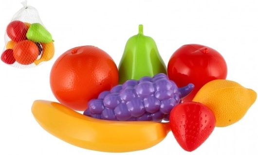Faux fruits en plastique pour cuisine enfant en filet (7 pièces)