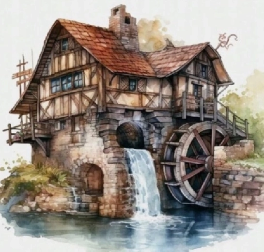 Peinture diamant Vieux moulin sur la rivière 30 × 40 cm