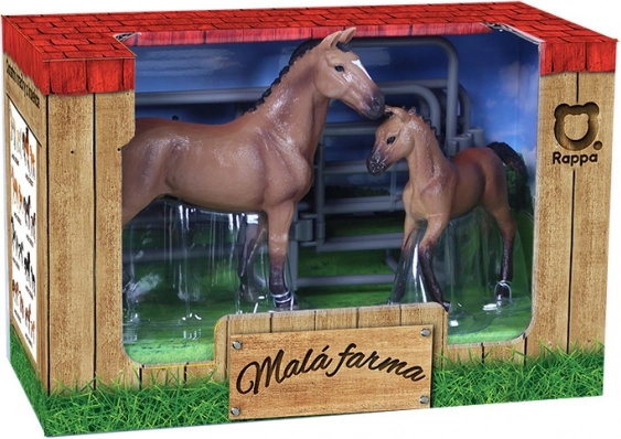 Ensemble de petits chevaux avec enclos - marron avec tache blanche