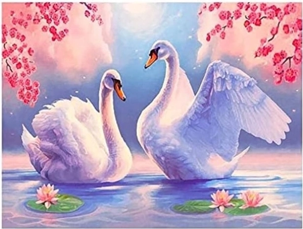 Peinture diamant Cygnes parmi les lys 30 × 40 cm