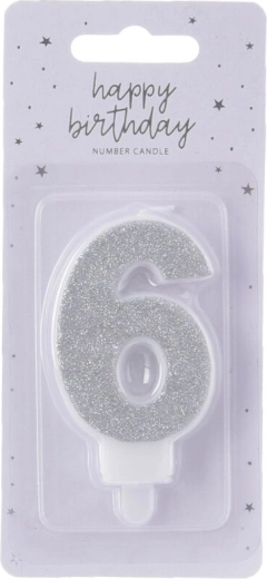 Bougie d’anniversaire argentée chiffre 6, 7 cm