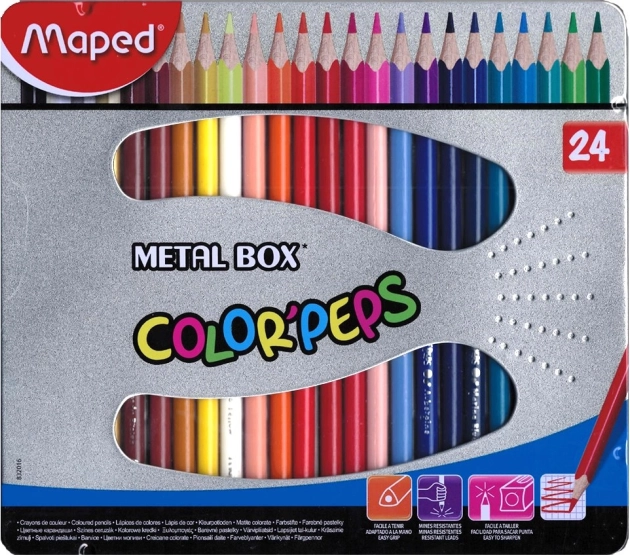 Crayons de couleur triangulaires Maped Color'Peps 24 pcs en boîte métallique