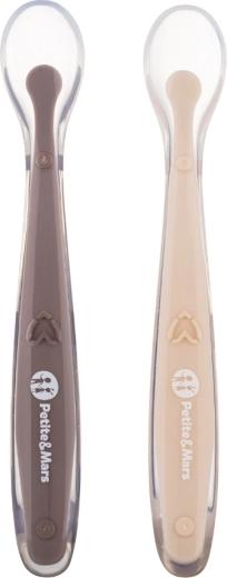 Petite&Mars cuillères en silicone avec étui de voyage Take&Match sand cocoa, 2 pcs