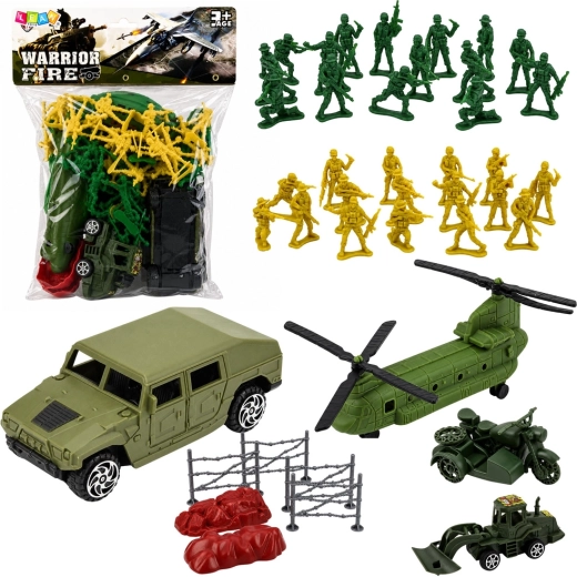 Ensemble de jeu militaire avec soldats, véhicules et hélicoptère (58 pièces)
