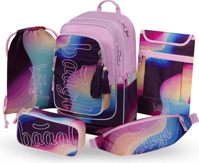 Ensemble scolaire Baagl 5 pcs Cubic Lyra – sac à dos, trousse, sac de sport, banane et housse pour ordinateur portable (GRS)
