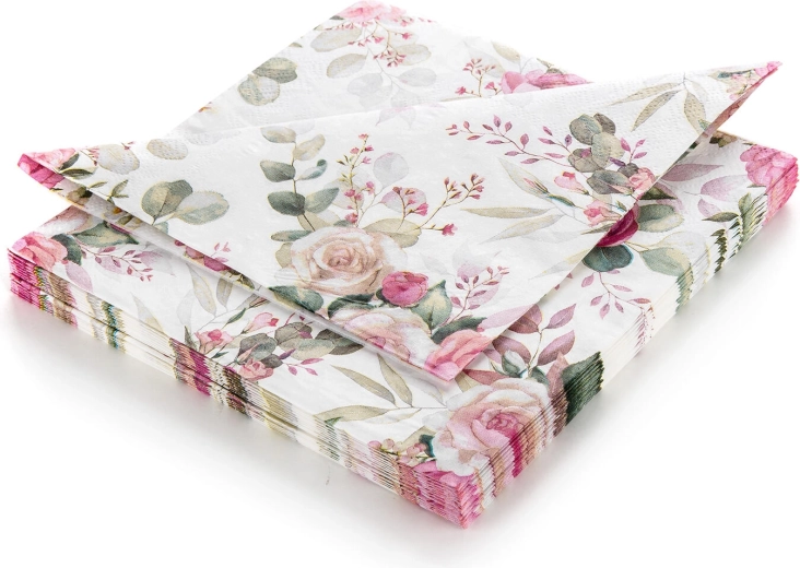 Serviettes en papier avec roses Pink Rose 33 × 33 cm, 3 épaisseurs, 20 pcs