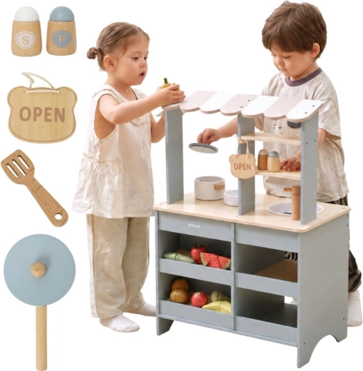 VIGA PolarB cuisine et magasin en bois 2 en 1 avec accessoires