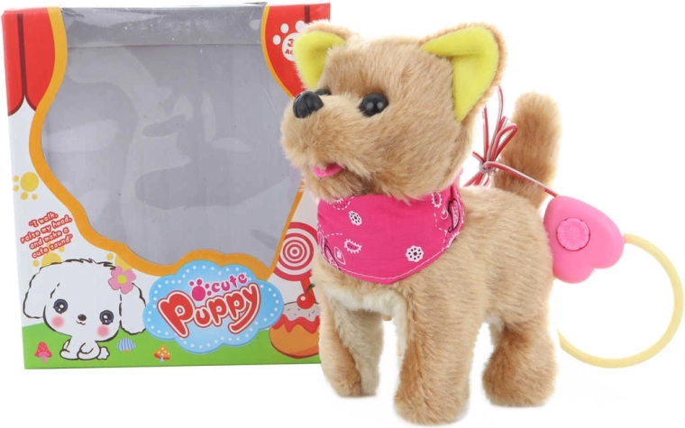 Chien en peluche avec foulard, à promener en laisse, marche et aboie, 16 cm