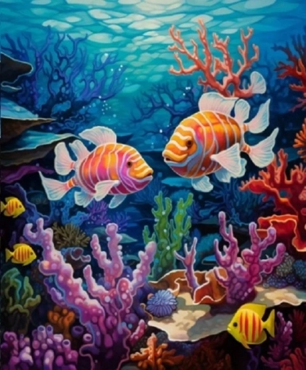 Norimpex peinture au diamant Récif corallien avec des poissons 30 × 40 cm
