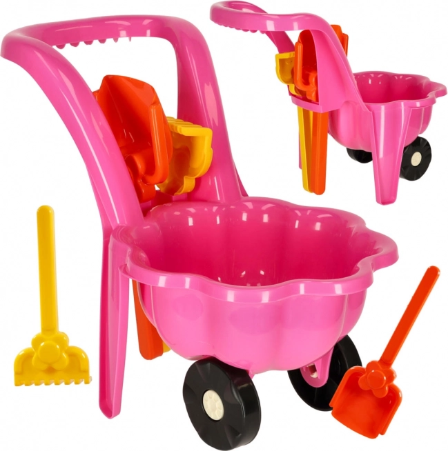 Brouette rose pour enfants avec set de sable Stokrotka – pelle et râteau
