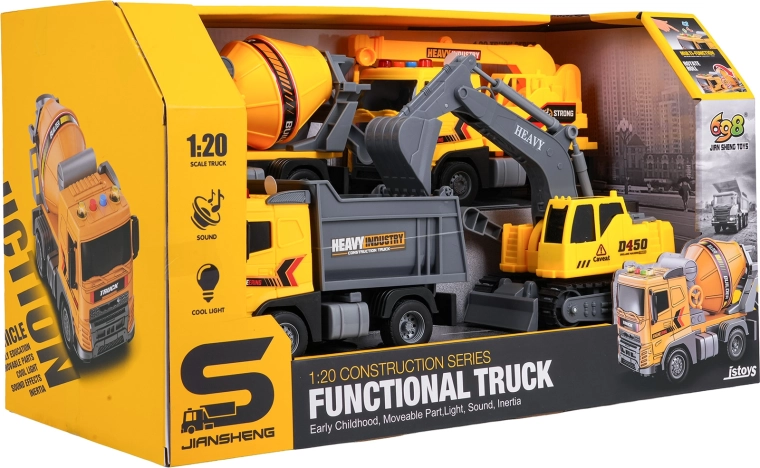 Set de véhicules de chantier avec lumières et sons 1:20 - 4 pièces