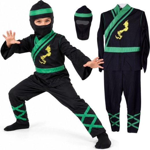 Costume de ninja pour enfant avec détails verts, taille M