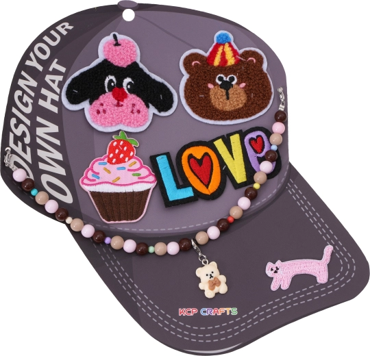 Accessoires décoratifs pour casquette à visière – petit chien et inscription Love avec chaîne à perles - 1 pièce