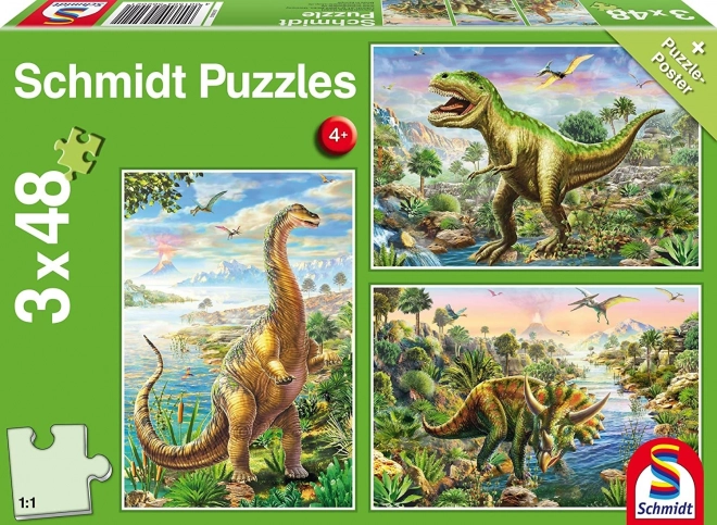 Puzzle Schmidt Aventures de dinosaures 3×48 pièces