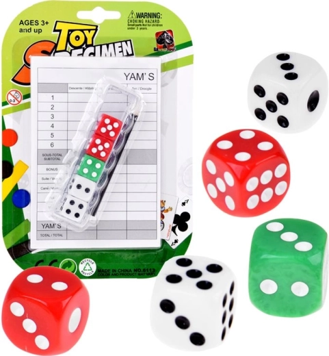 Dés de jeu colorés (5 pièces) avec accessoires pour la prise de notes