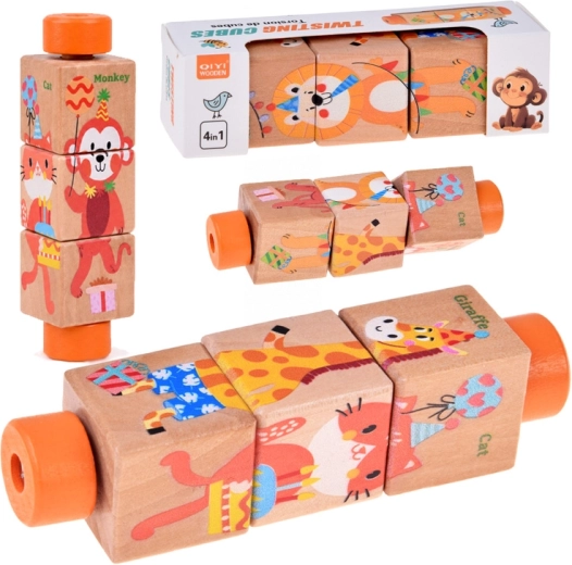Puzzle rotatif en bois avec des animaux