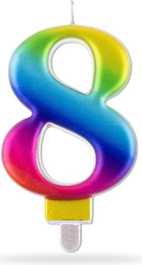 Bougie chiffre 8 à piquer arc-en-ciel 7,5 cm