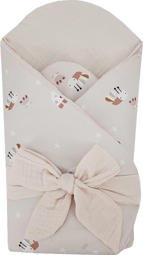 Couverture d’emmaillotage en mousseline EKO avec insert en coco amovible Bees, beige 75 × 75 cm
