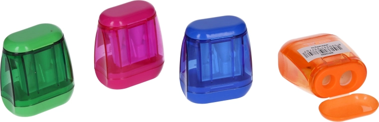 Taille-crayon pour deux crayons avec réservoir - 4 couleurs