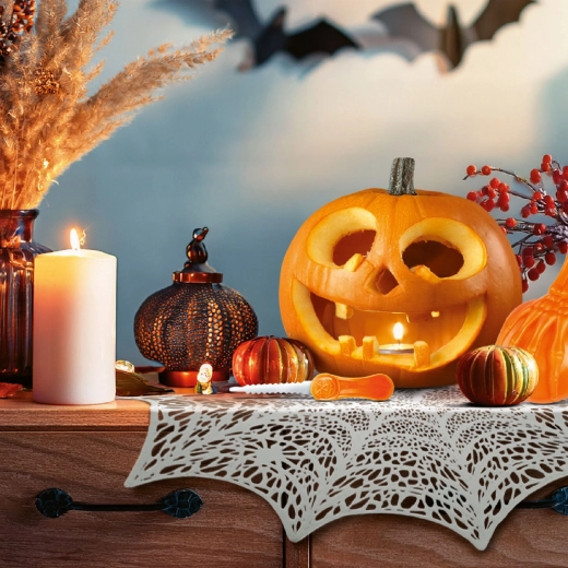 Set de table en forme de toile d’araignée pour Halloween, argenté, 37 cm