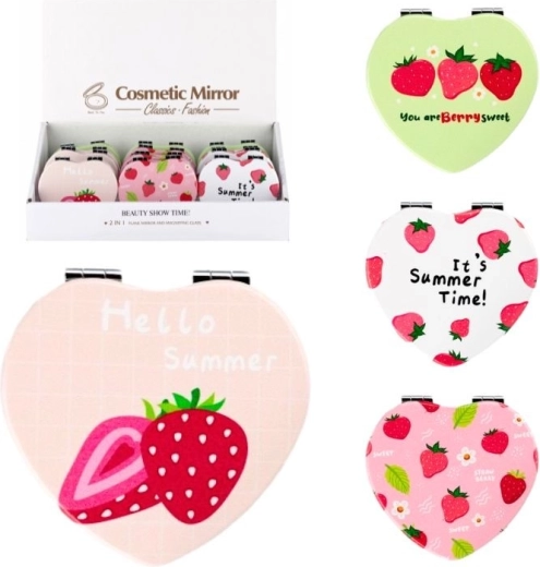 Miroir de poche en forme de cœur avec des fraises - 1 pièce