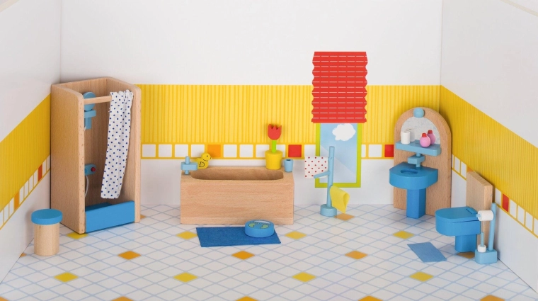 Mobilier de salle de bains pour maison de poupées Goki avec accessoires