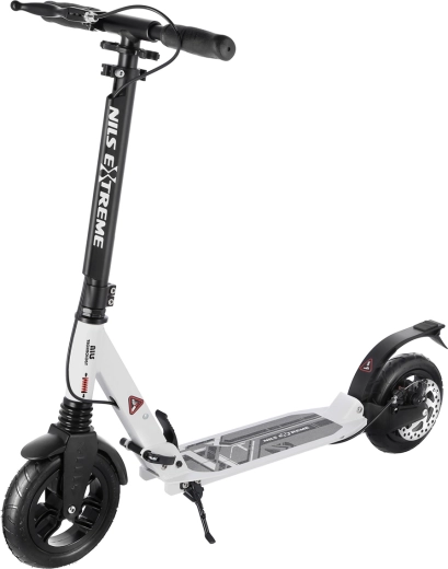 Trottinette NILS Extreme HM208T blanche – trottinette urbaine pliable avec suspension et frein à disque