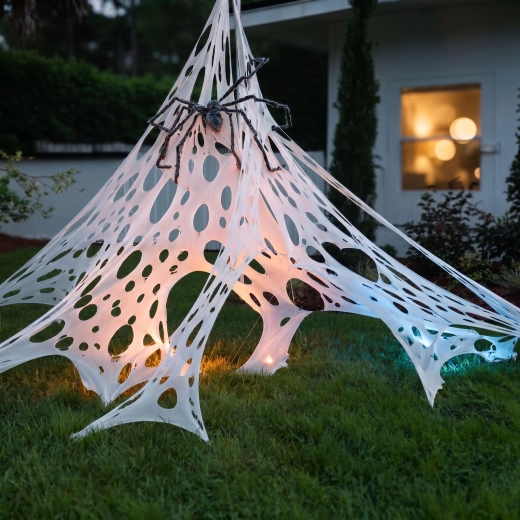 Décoration en toile d’araignée d’Halloween avec piquets, 1 × 2 m, blanche