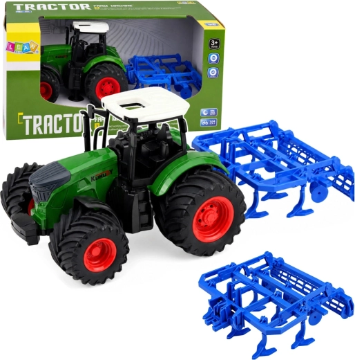 Tracteur agricole avec cultivateur 1:24 vert
