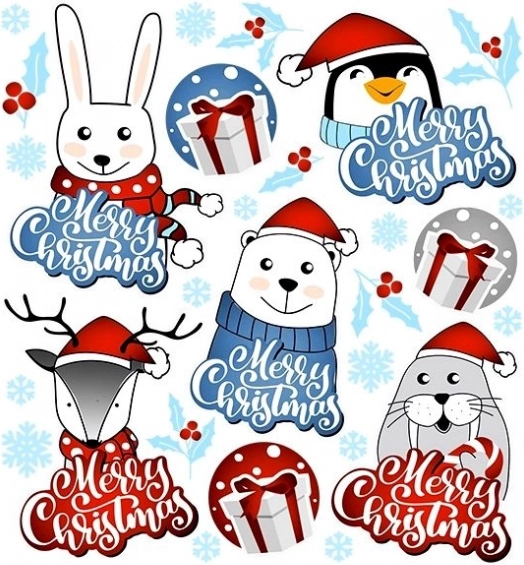 Transferts de Noël avec des animaux sur une petite feuille