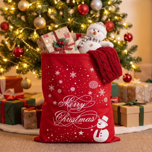 Sac cadeau de Noël en feutre avec bonhomme de neige 48 × 60 cm
