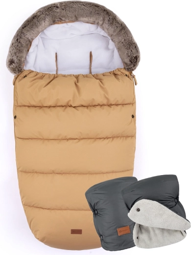 PETITE&MARS chancelière 4en1 Comfy elegant caramel + manchons Jasie charcoal grey