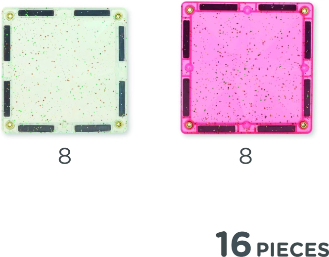 Dalles magnétiques pailletées Cleverclixx transparentes roses, 16 pcs