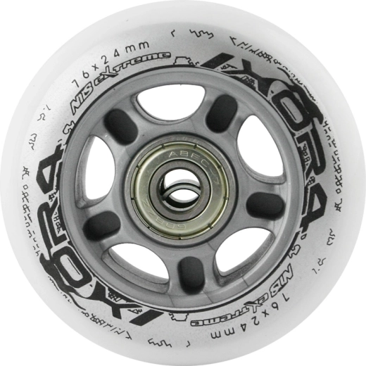 Set de roues PU blanches 76 × 24 mm avec roulements ABEC 7 NILS EXTREME