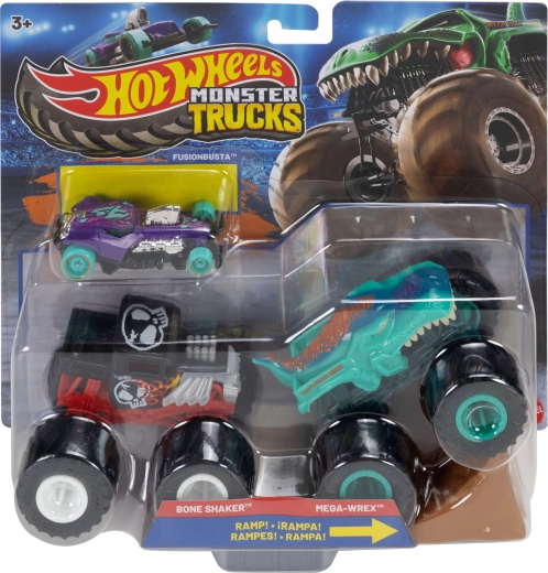 Mattel Hot Wheels Monster Trucks – set de 2 monster trucks avec rampe et petite voiture Hot Wheels