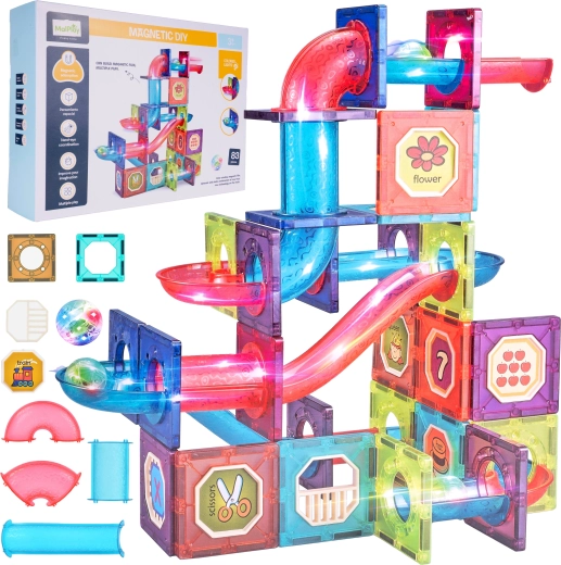 Jeu de construction magnétique 3D, 83 pièces avec lumière