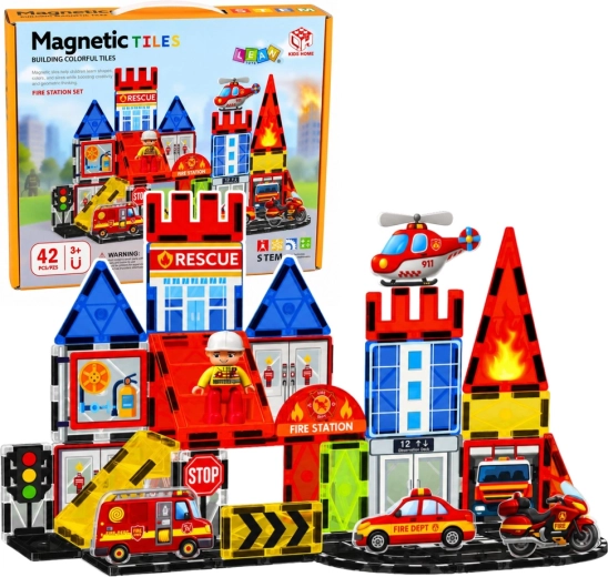 Blocs de construction magnétiques – caserne de pompiers (42 pièces)