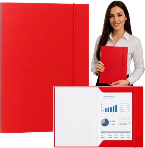 Chemise cartonnée à rabats avec élastique A4, vernie, rouge - 1 pièce