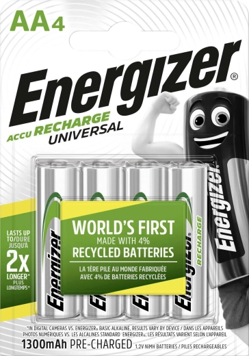 Piles rechargeables Energizer Universal AA 1300 mAh - 4 pièces