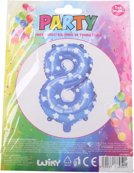 Ballon gonflable bleu chiffre 8 à étoiles